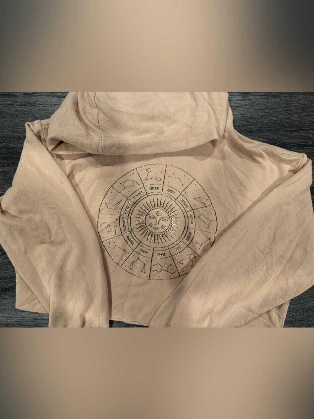 Sugar & Jade cropped Hooded Sweatshirt with Sun & Zodiac Graphic - Cream